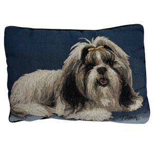 Vintage PICKEN Shih Tzu Dog Cotton Woven Tapestry Decorative Throw Pillow